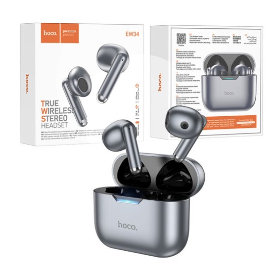 Hoco True Wireless Earbuds EW34 Full Bluetooth V5.3 Metal Gray